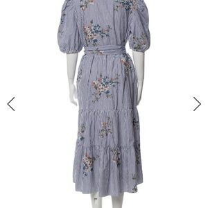 Veronica Beard Blue and White Striped Floral Midi Dress